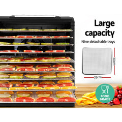 Devanti 9 Tray Food Dehydrators Commercial Beef Jerky Maker Fruit Dryer Black