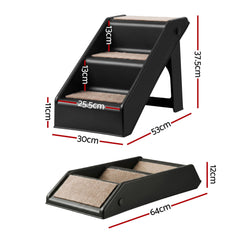 i.Pet Dog Ramp 3 Steps Pet Stairs For Bed Sofa Car Foldable Portable Ladder Black