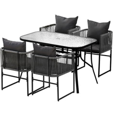 Gardeon 5PCS Outdoor Dining Set Table and Chairs Rope Patio Furniture Garden Black