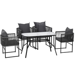 Gardeon 5PCS Outdoor Dining Set Table and Chairs Rope Patio Furniture Garden Black