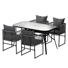 Gardeon 5PC Outdoor Dining Set Table and Chairs Patio Furniture Garden Bistro Set Black