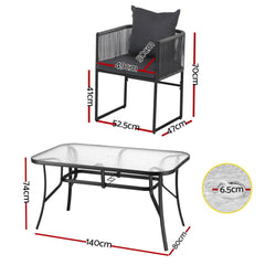 Gardeon 5PC Outdoor Dining Set Table and Chairs Patio Furniture Garden Bistro Set Black