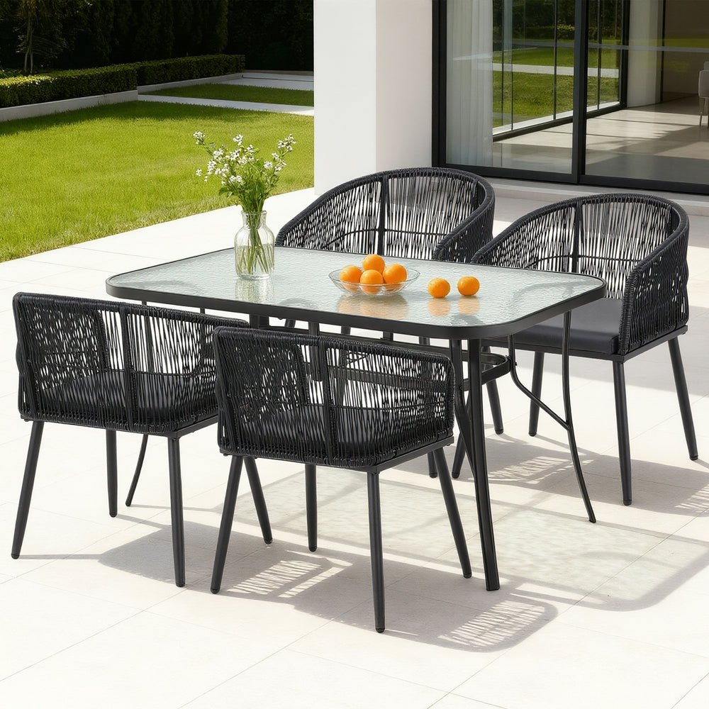 Gardeon 5 Piece Outdoor Dining Set Table and Chairs Garden Patio Furniture Bistro Set Black