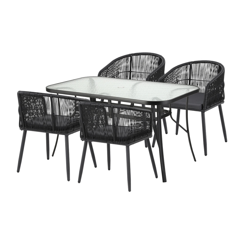 Gardeon 5 Piece Outdoor Dining Set Table and Chairs Garden Patio Furniture Bistro Set Black