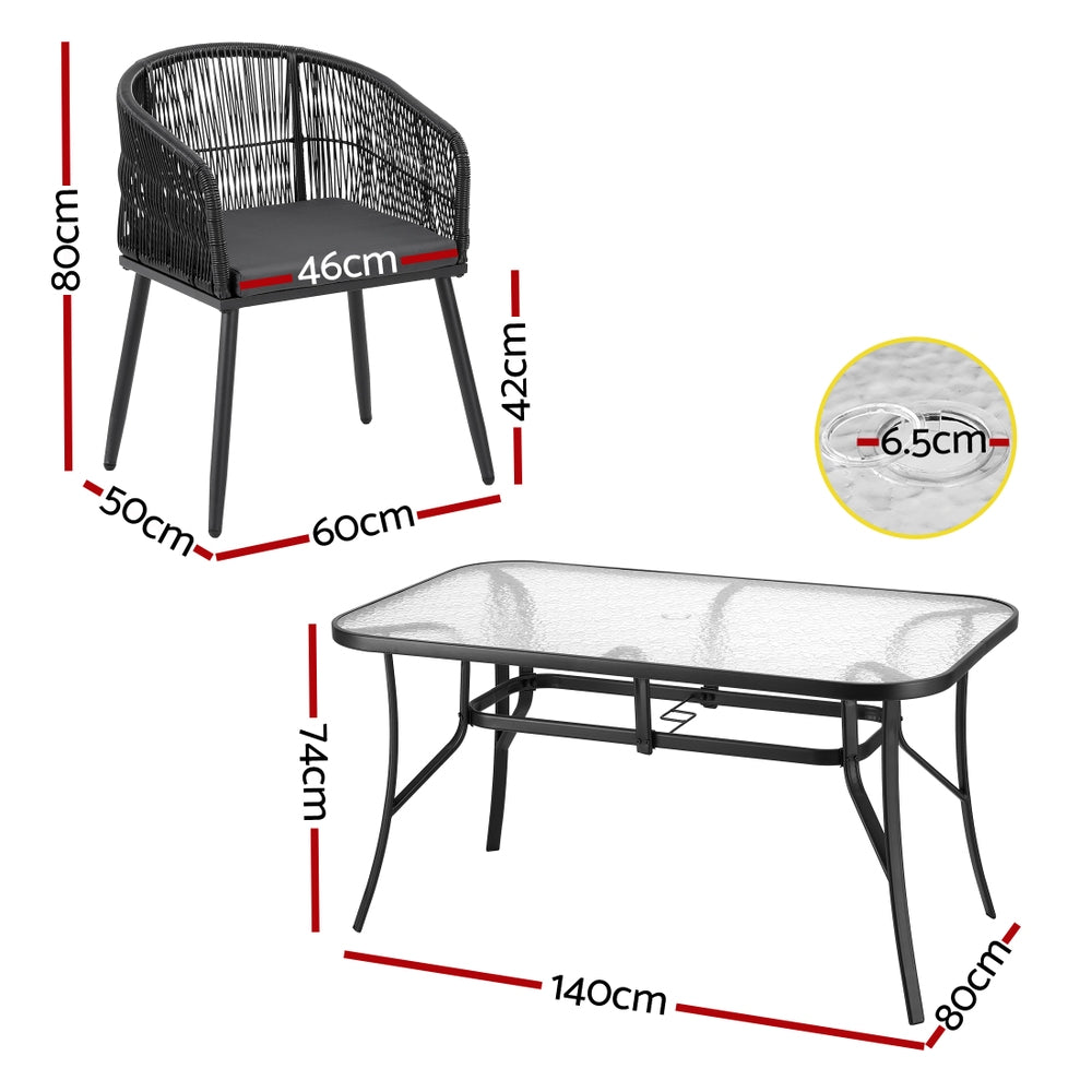 Gardeon 5 Piece Outdoor Dining Set Table and Chairs Garden Patio Furniture Bistro Set Black