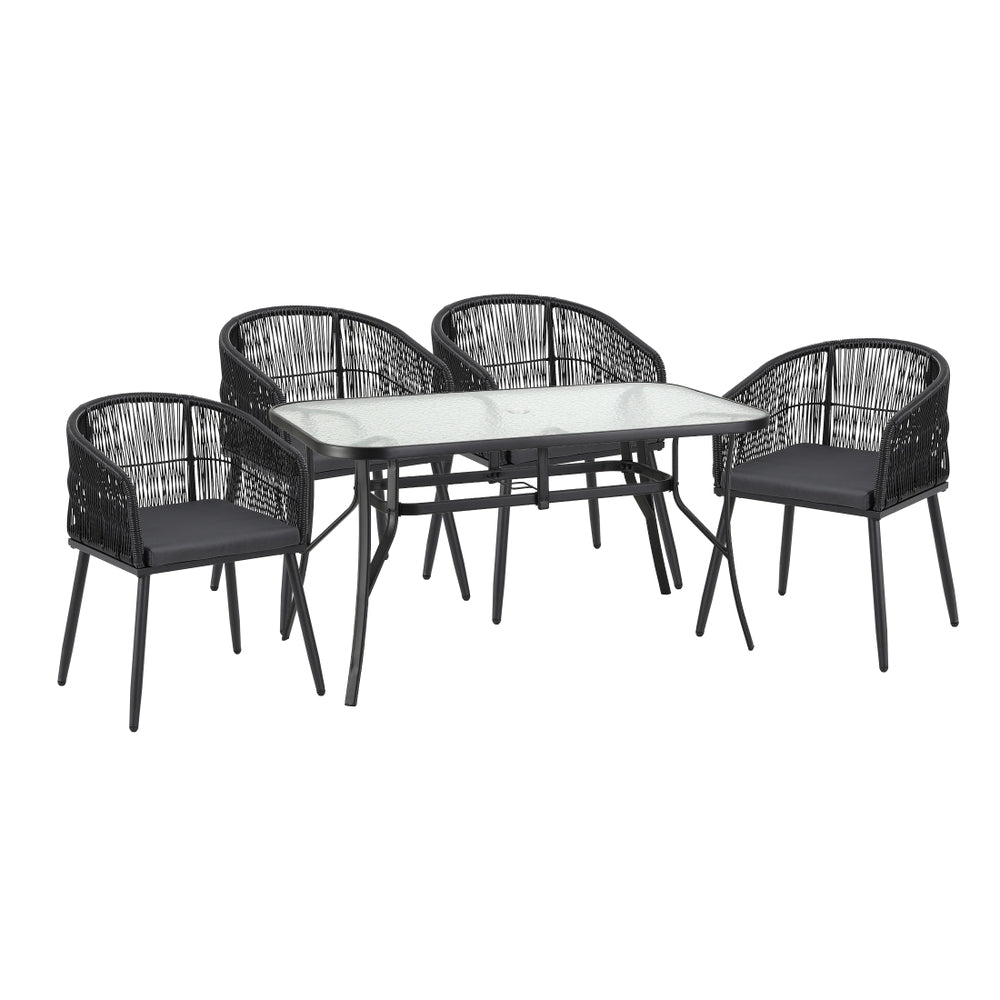 Gardeon 5 Piece Outdoor Dining Set Table and Chairs Garden Patio Furniture Bistro Set Black