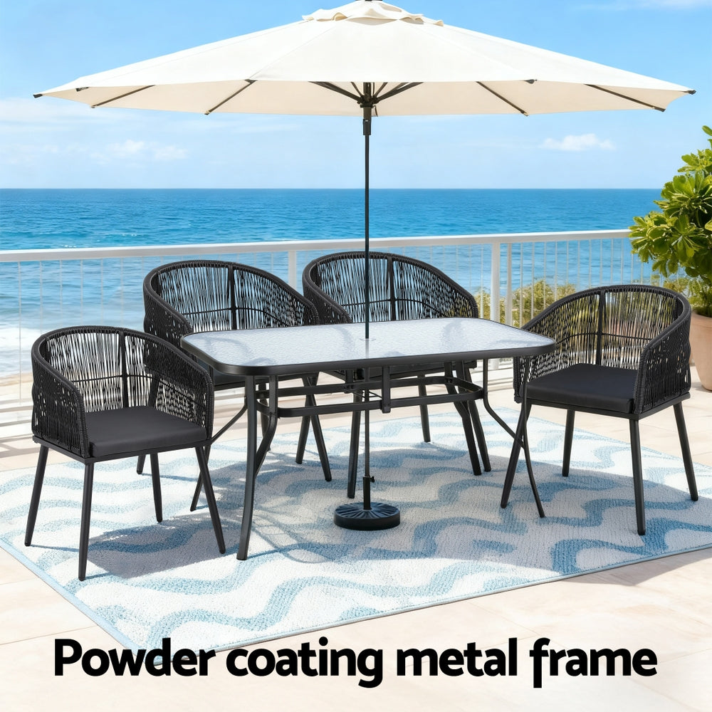 Gardeon 5 Piece Outdoor Dining Set Table and Chairs Garden Patio Furniture Bistro Set Black