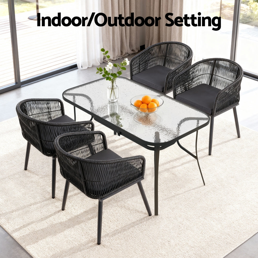 Gardeon 5 Piece Outdoor Dining Set Table and Chairs Garden Patio Furniture Bistro Set Black