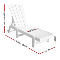 Gardeon Sun Lounge Beach Chair HDPE Adirondack Lounger Patio Outdoor Furniture with Wheels White