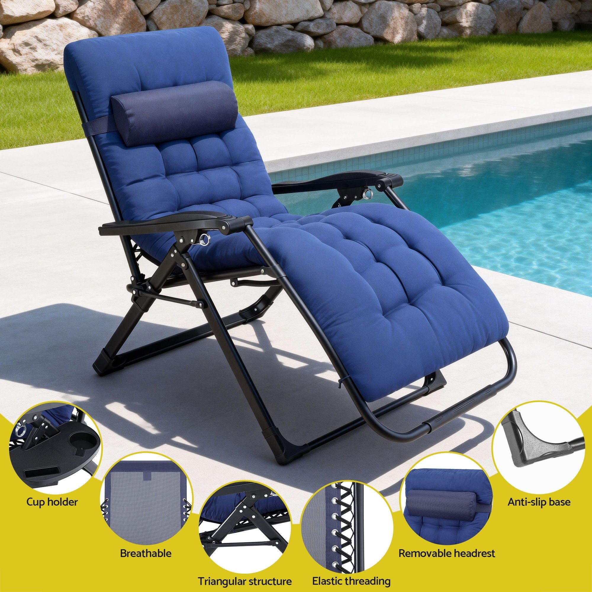 Gardeon Sun Lounge Lounger Folding Camping Zero Gravity Chair Outdoor Furniture