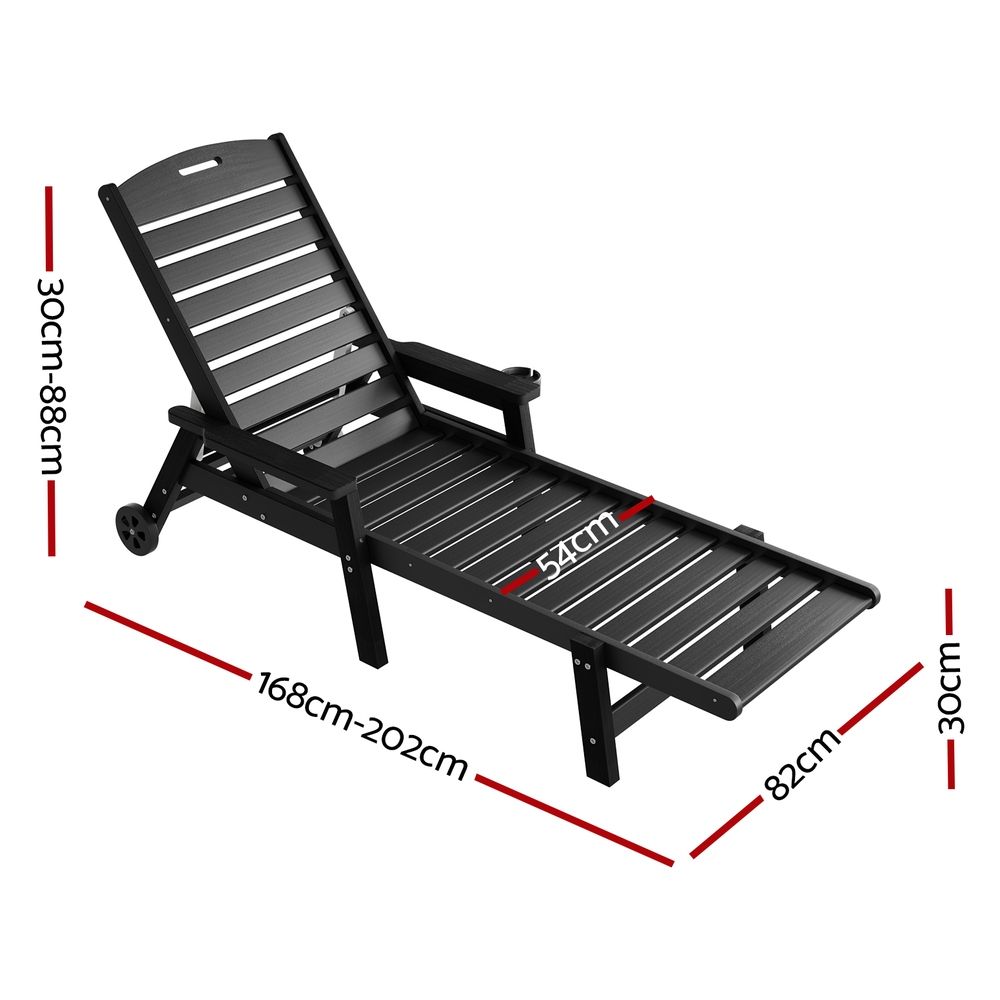 Gardeon Sun Lounge Lounger Beach Chair HDPE Patio Outdoor Furniture with Wheels