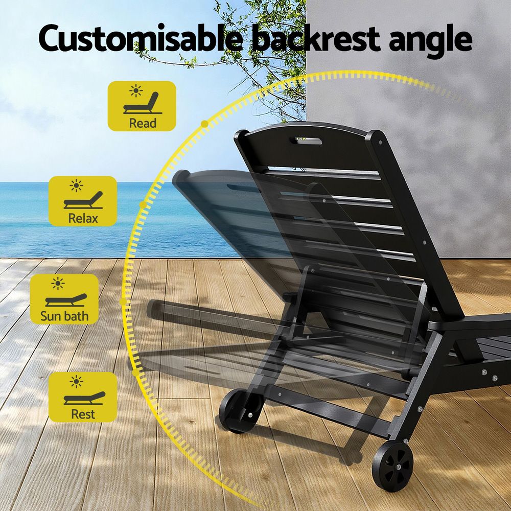 Gardeon Sun Lounge Lounger Beach Chair HDPE Patio Outdoor Furniture with Wheels