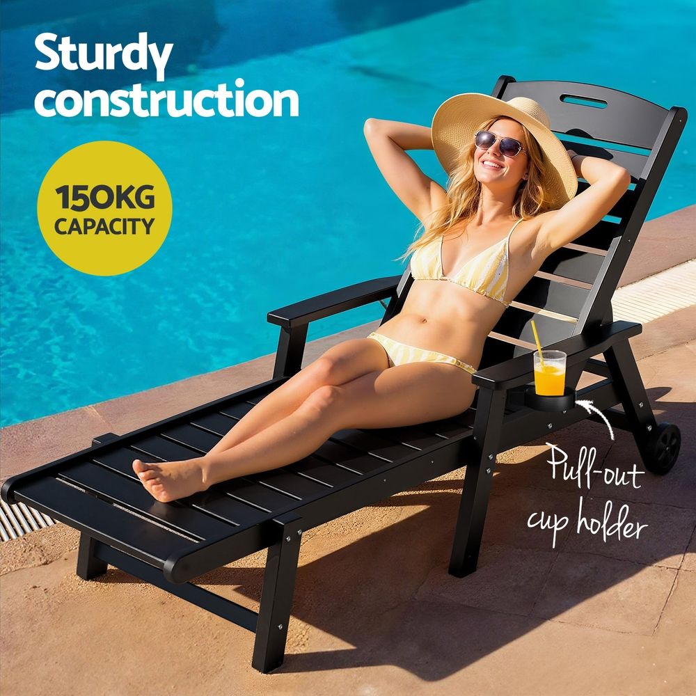 Gardeon Sun Lounge Lounger Beach Chair HDPE Patio Outdoor Furniture with Wheels