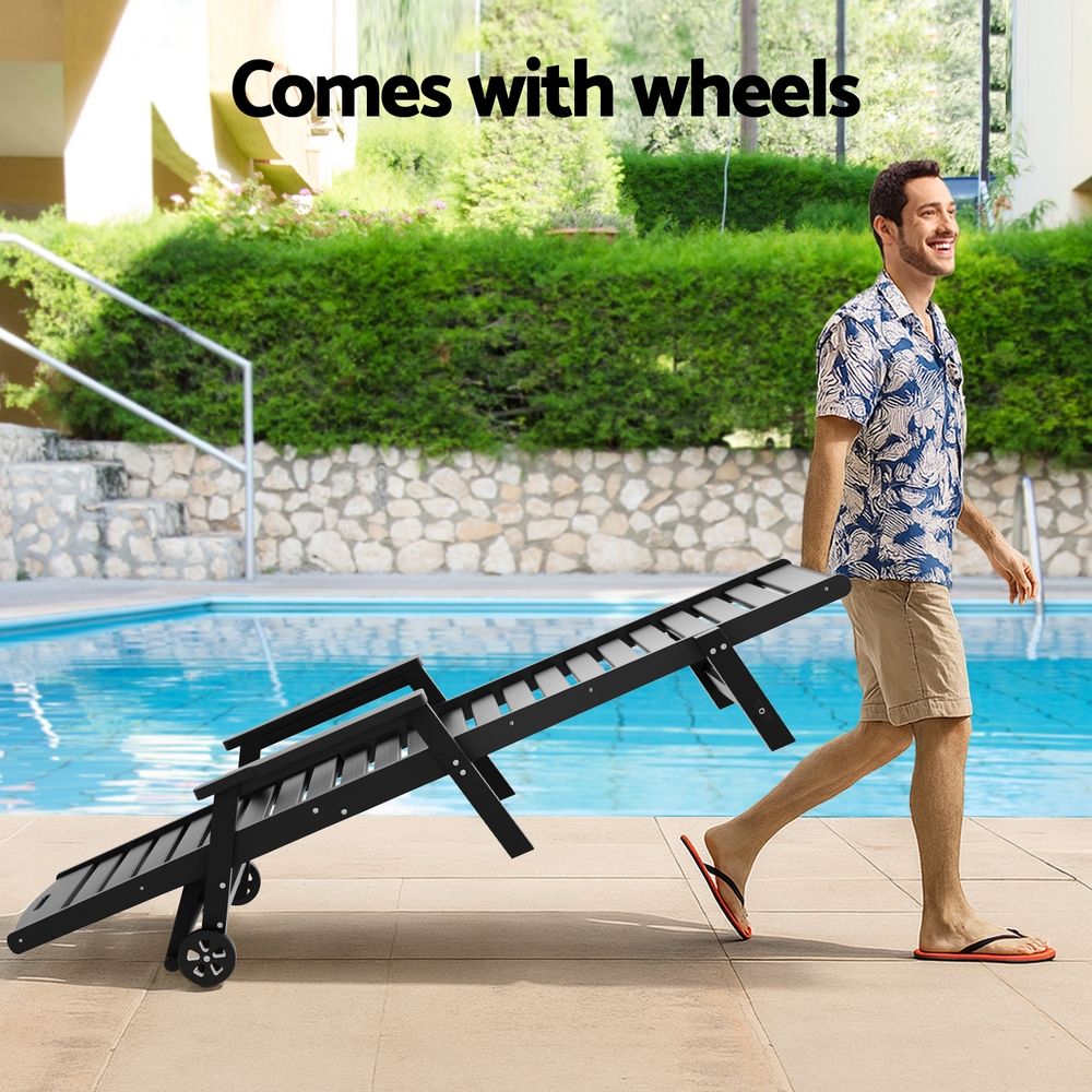 Gardeon Sun Lounge Lounger Beach Chair HDPE Patio Outdoor Furniture with Wheels