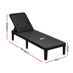 Gardeon Sun Lounge Adjustable Lounger Patio Outdoor Furniture Lightweight Black