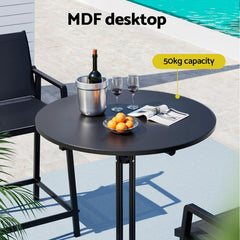Gardeon Outdoor Bar Table Round Folding Desk Top 109cm Patio Furniture Black