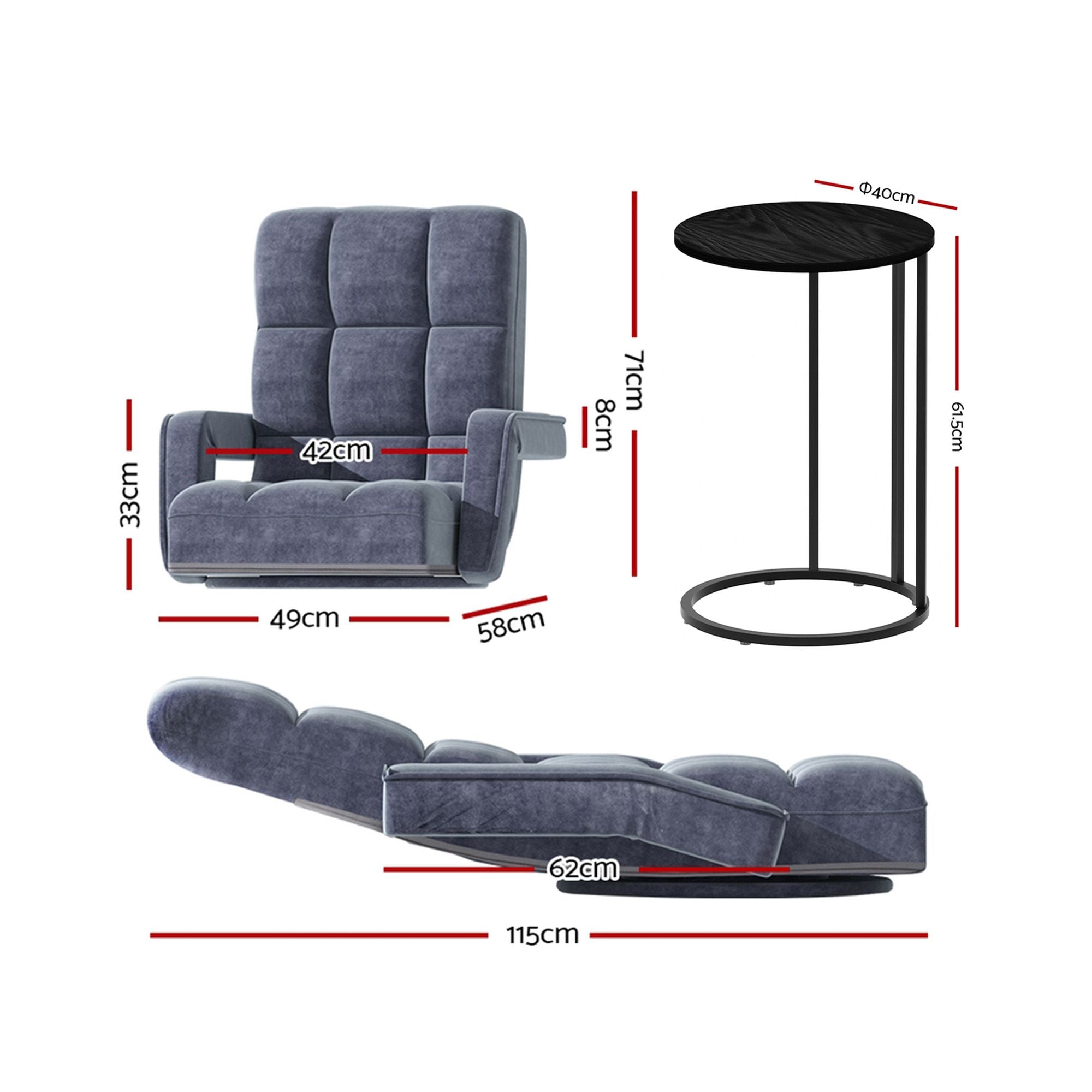 Artiss Floor Sofa Chair & Coffee Table Set, Swivel Lounge Recliner Side Tables