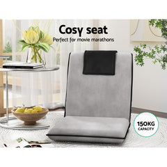 Artiss 2X Floor Lounge Sofa Bed Floor Cushion Velvet Grey