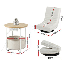 Artiss Floor Lounge & Round Coffee Table Side End Table with Charging Station Set