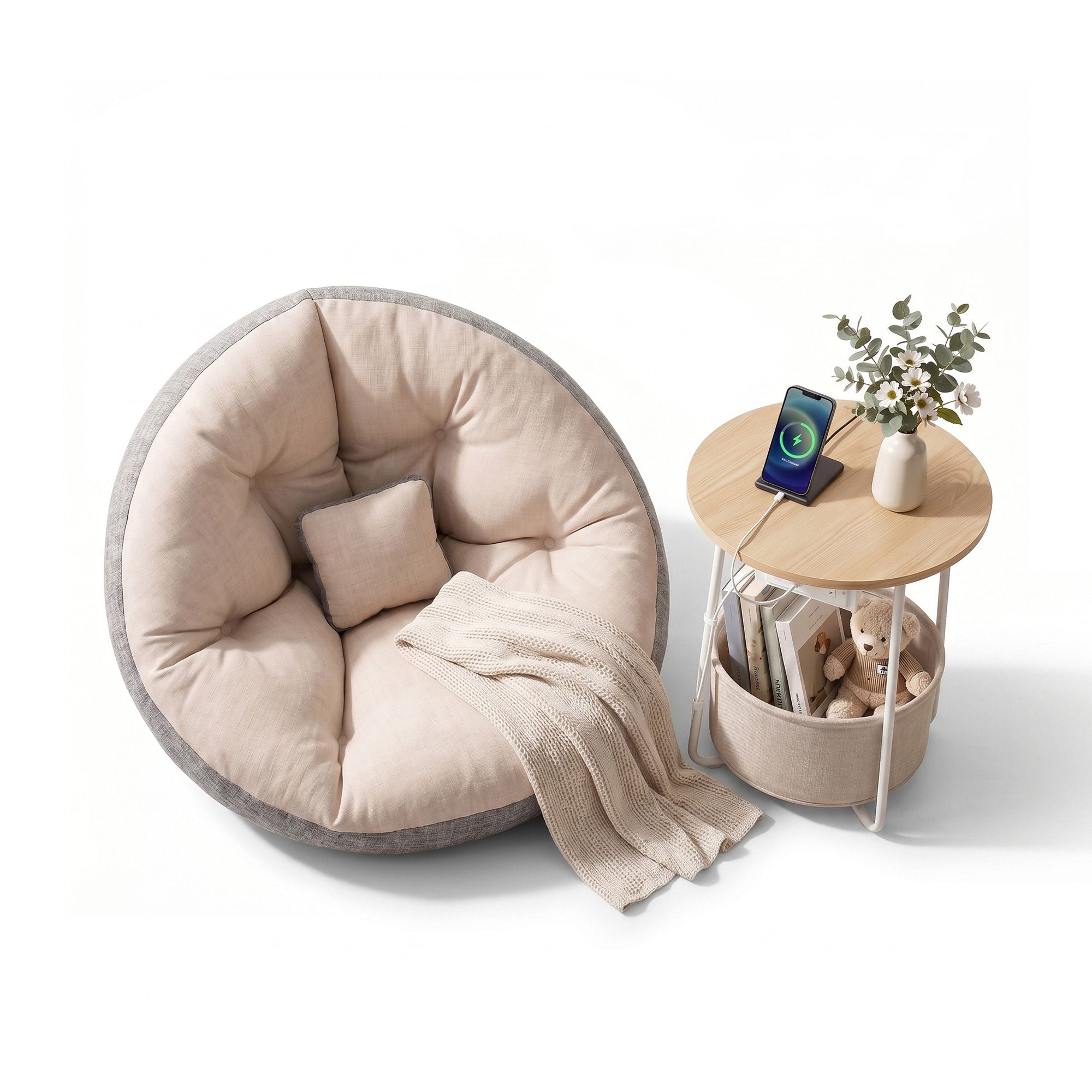 Artiss Floor Lounge and Coffee Table w/ Charging Station Set