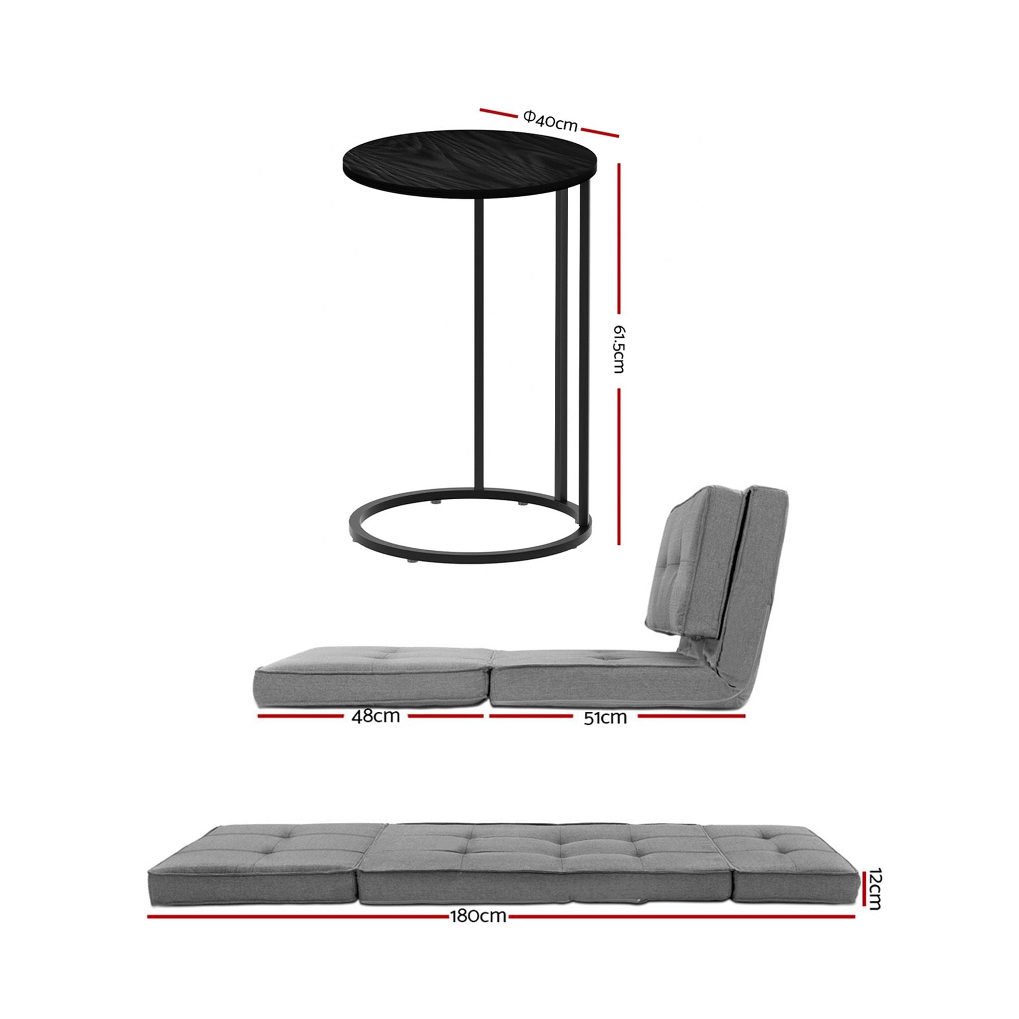 Artiss Single Sofa Bed and Side Table Set, Adjustable Recliner Narrow End Table