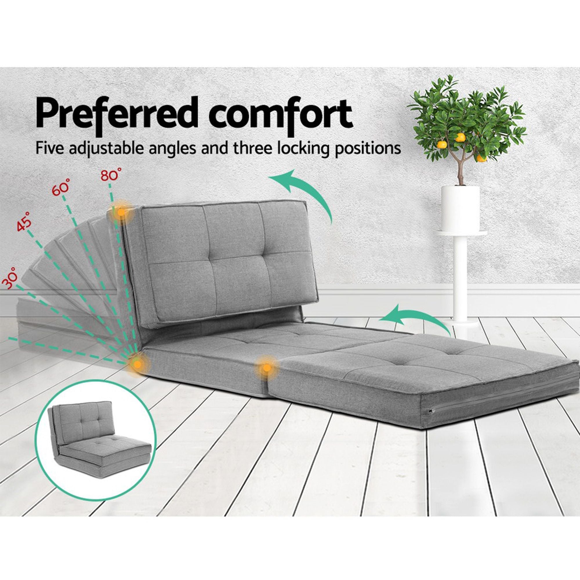 Artiss Single Sofa Bed and Side Table Set, Adjustable Recliner Narrow End Table