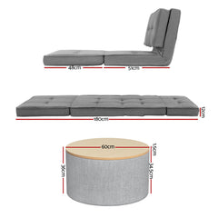 Artiss Recliner Adjustable Floor Chaise Lounge & Ottoman Foot Rest Grey Set