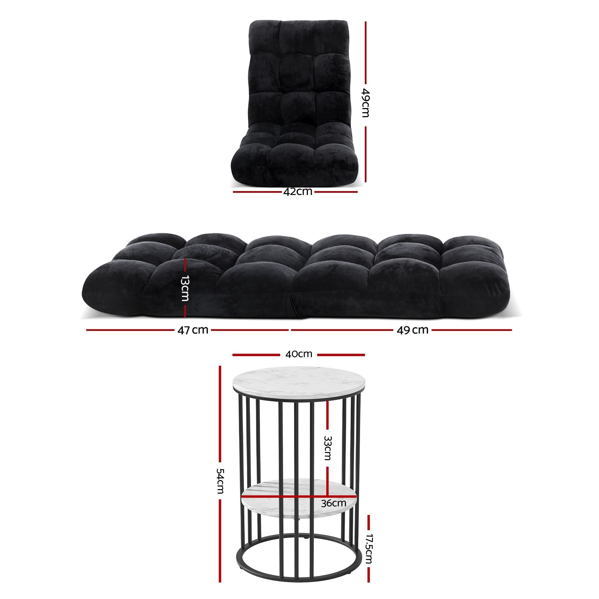 Artiss Sofa Bed Floor Lounge Recliner Foldable Chair & Side Table Bundle
