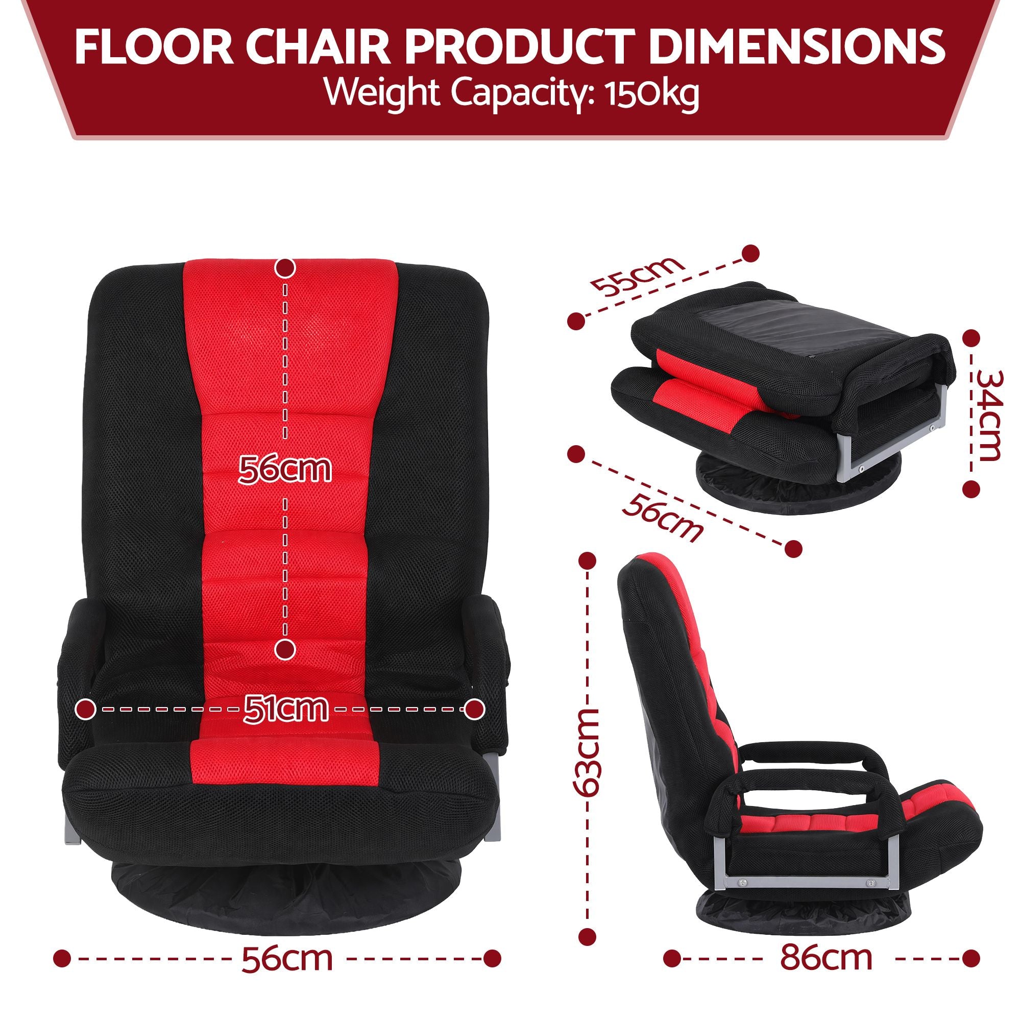 Artiss Floor Gaming Chair with 360 Swivel, 6-Position Backrest for Gaming