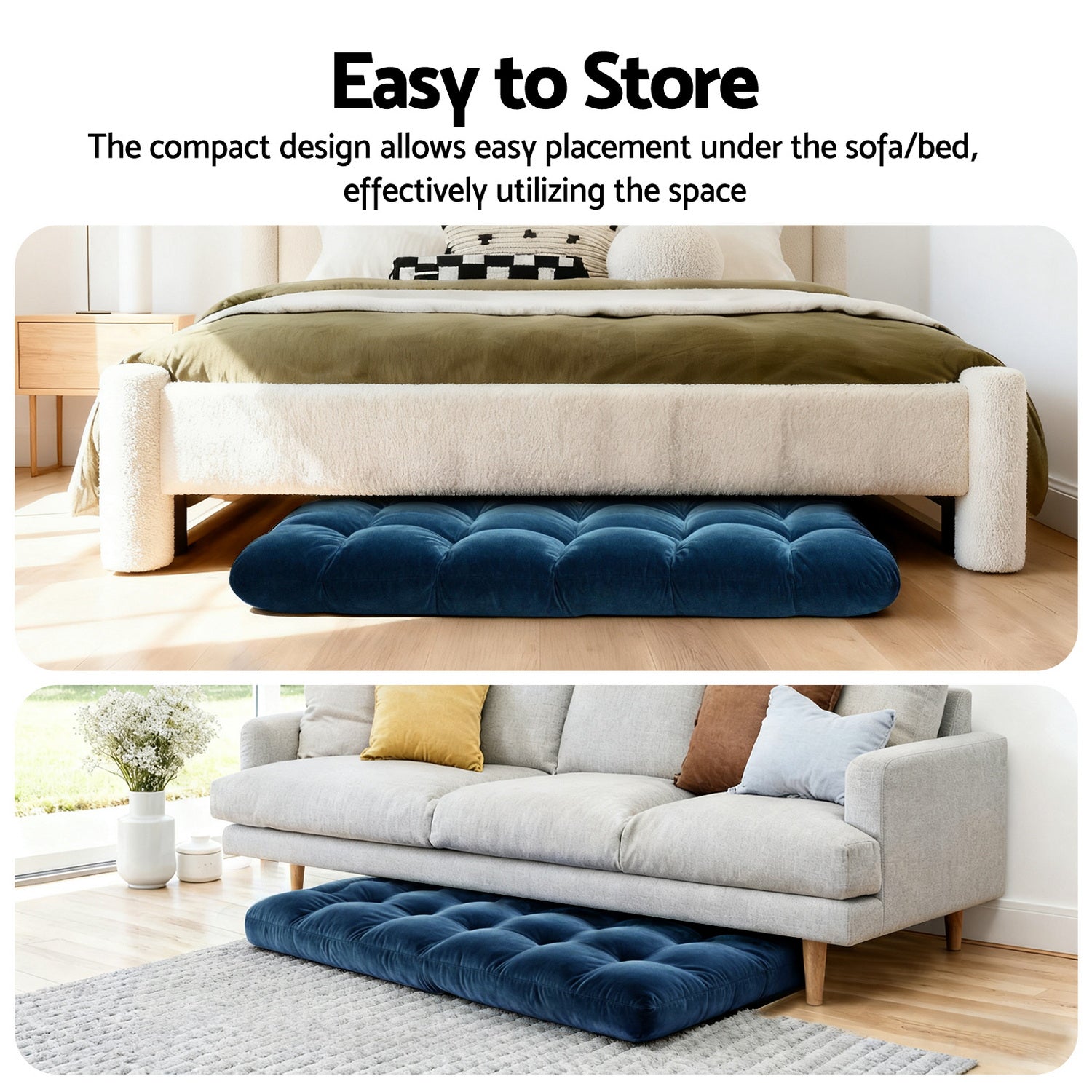 Artiss 2 Piece Floor Lounge Sofa Bed Flannel Fabric Navy