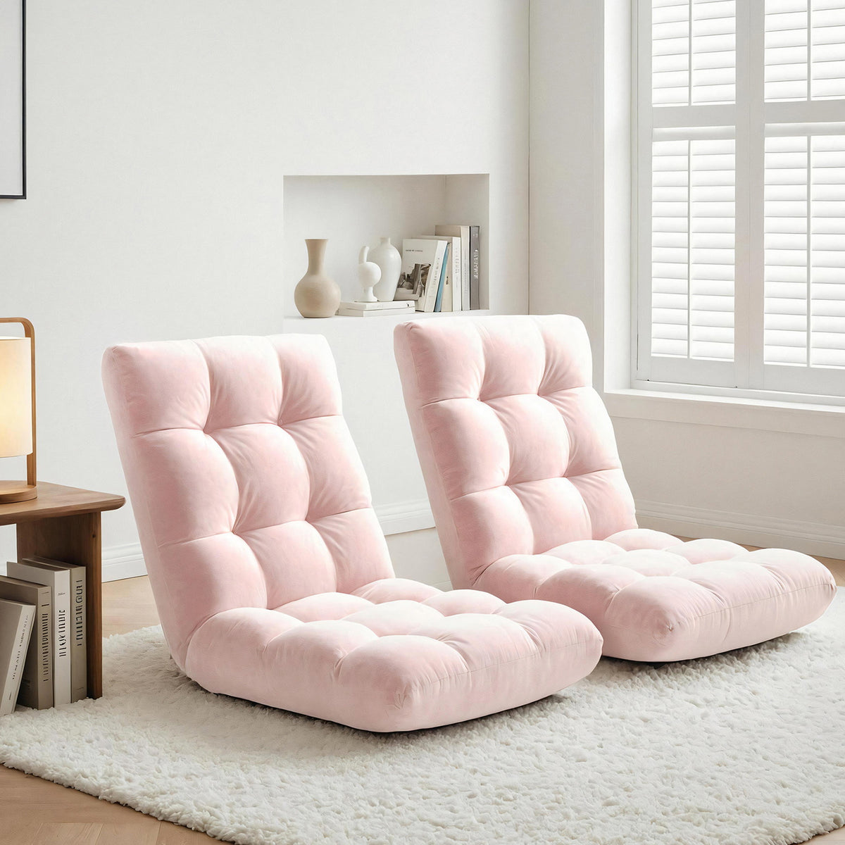 Artiss 2 Piece Floor Lounge Sofa Bed Flannel Fabric Pink