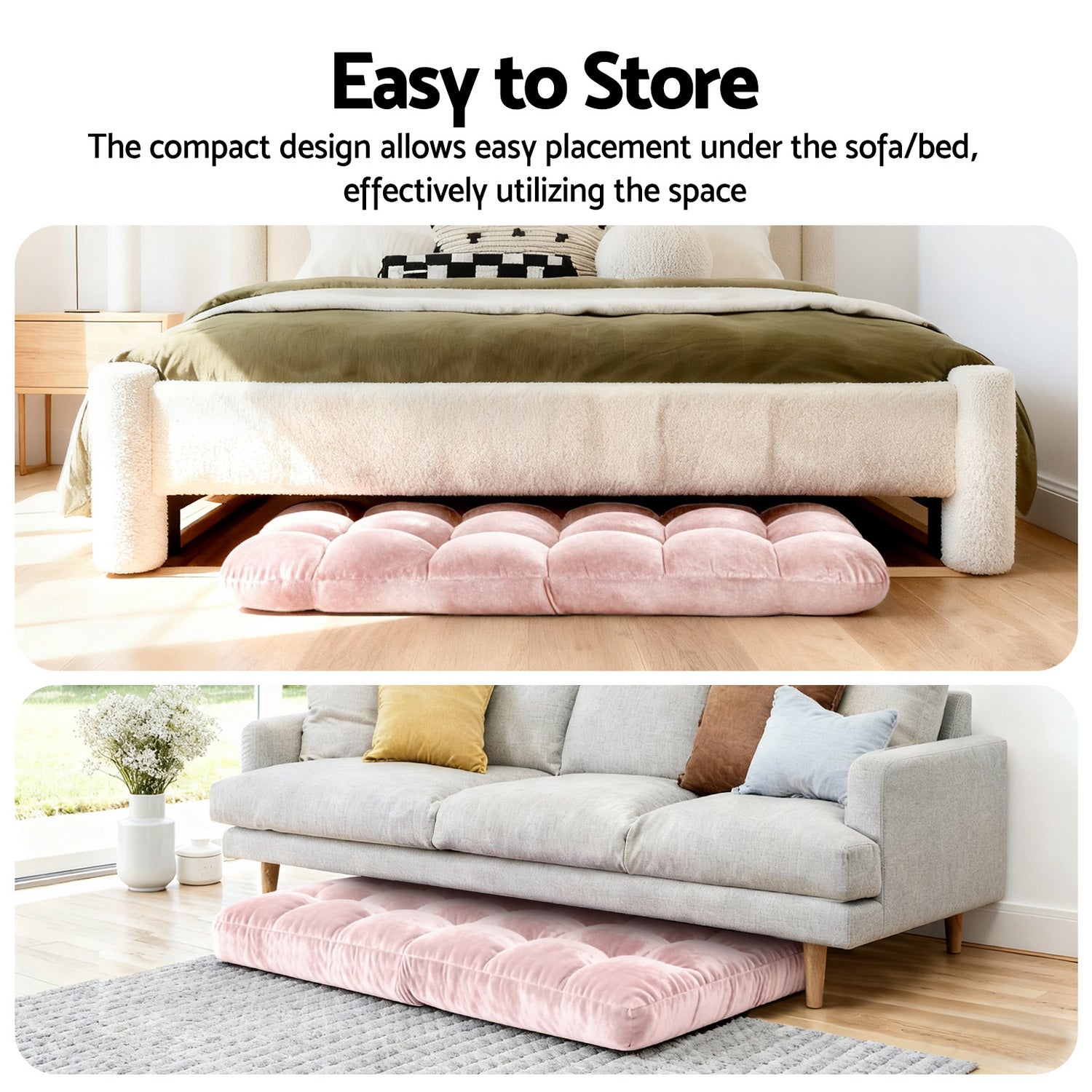 Artiss 2 Piece Floor Lounge Sofa Bed Flannel Fabric Pink