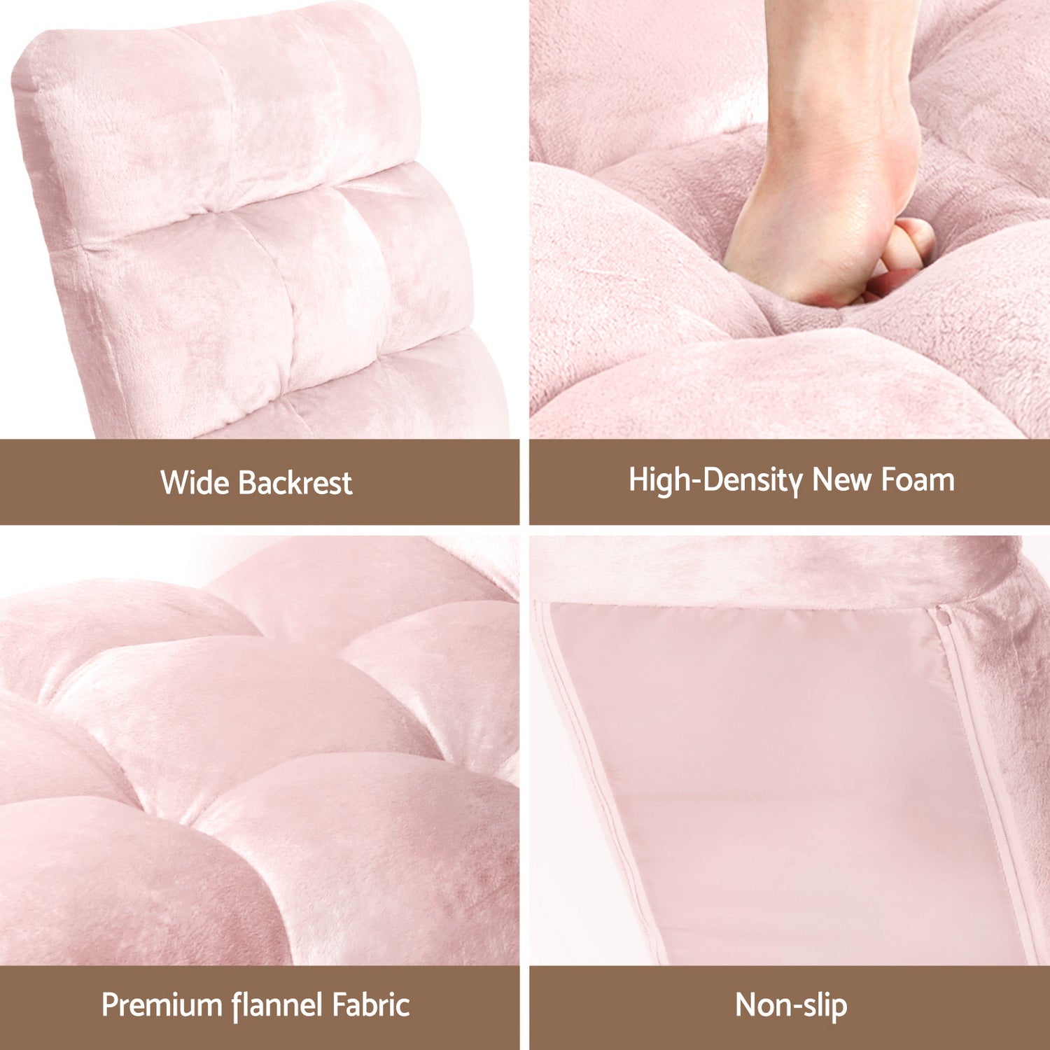 Artiss 2 Piece Floor Lounge Sofa Bed Flannel Fabric Pink