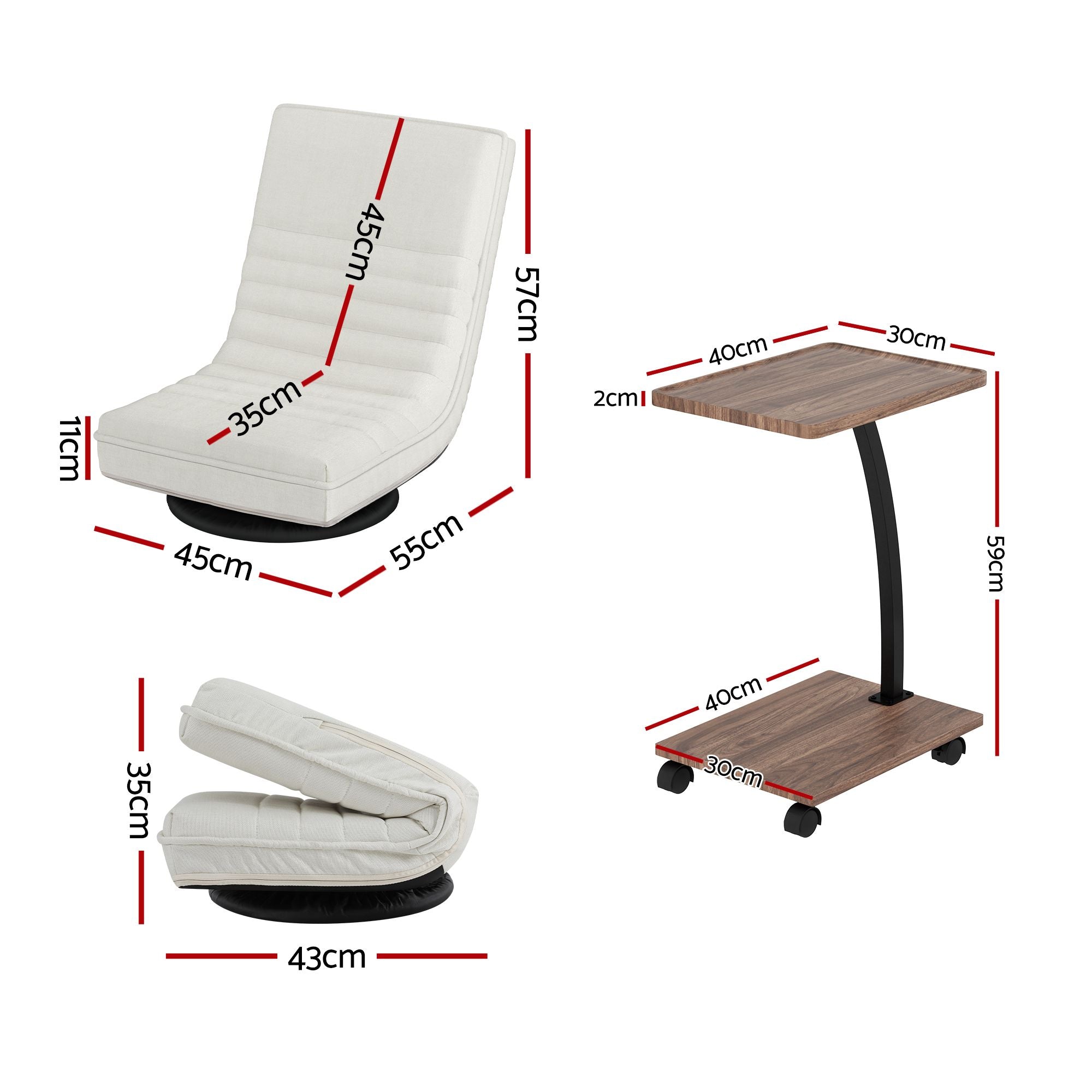 Artiss Floor Lounge 360° Swivel Foldable Sofa Chair and Side Table with Castors Set