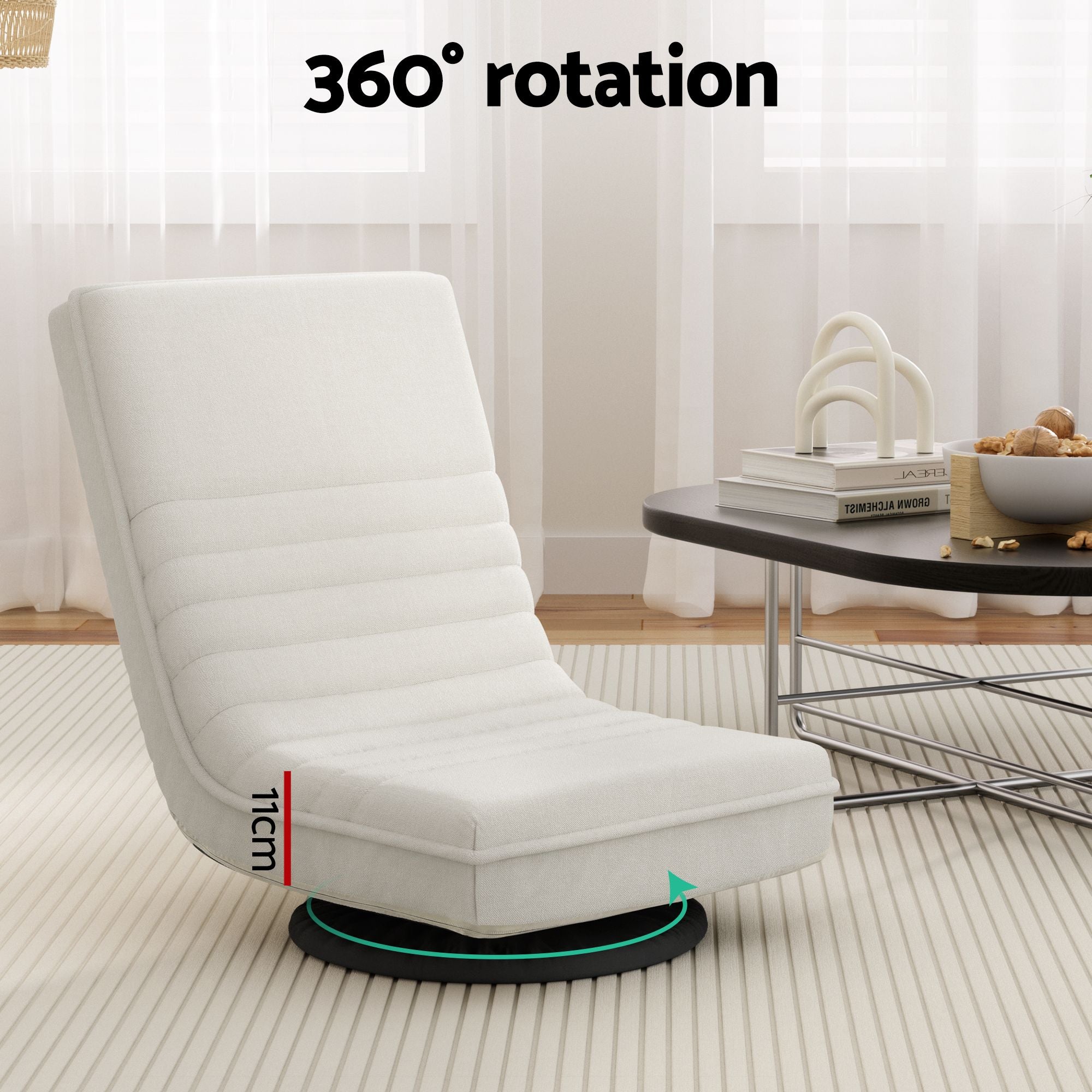 Artiss Swivel Floor Chair and Bedside Table with Charging Station Set
