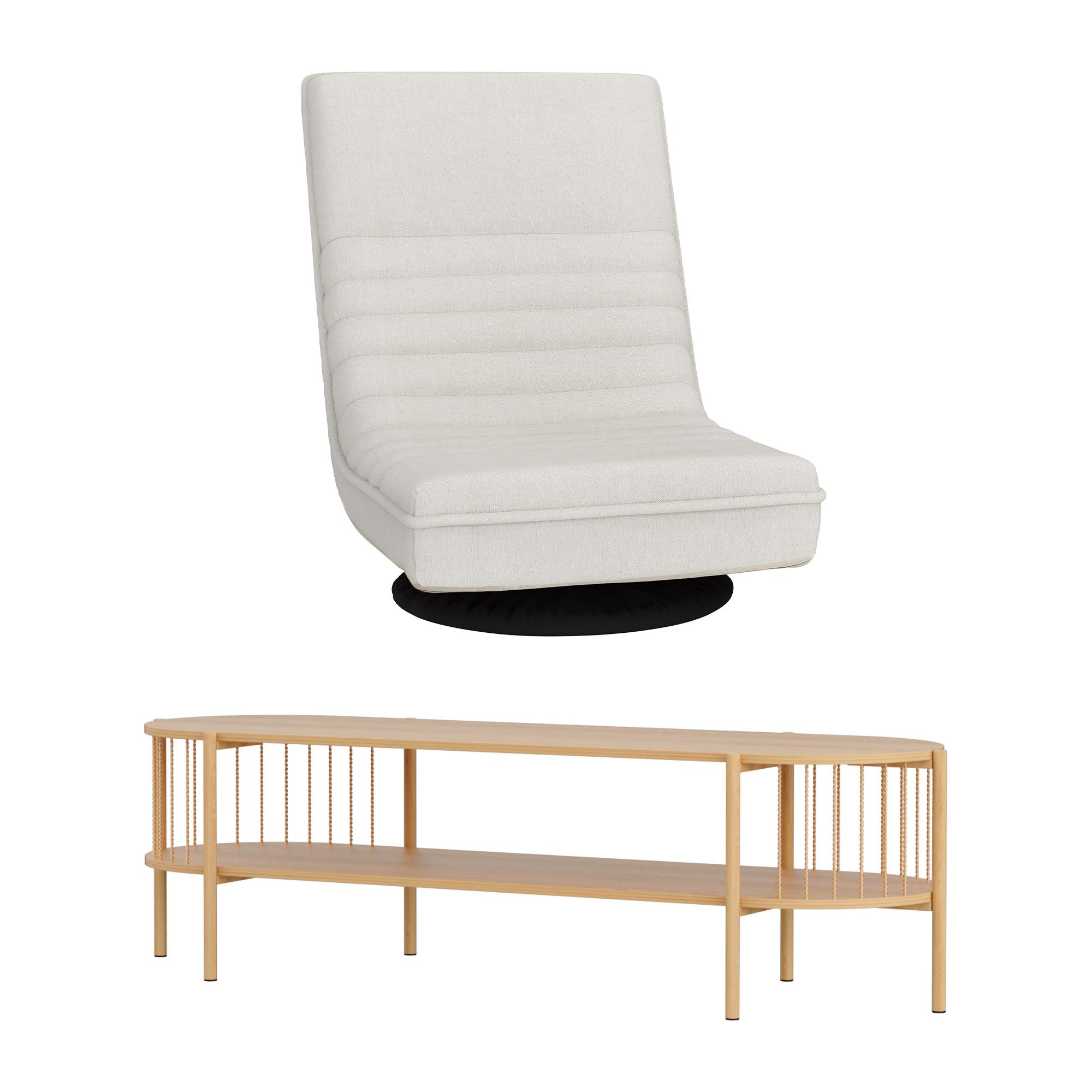 Artiss Swivel Floor Chair & TV Entertainment Unit with Storage Shelf Set