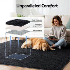 Artiss Floor Rug 200x230cm Plush Area Shaggy Rug Living Room Bedroom Carpet Black