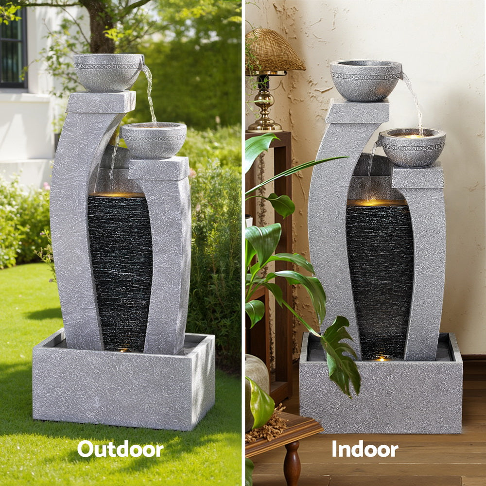 Gardeon Solar Fountain Water Feature Outdoor Fountain Indoor 3-Tier Cascading Grey