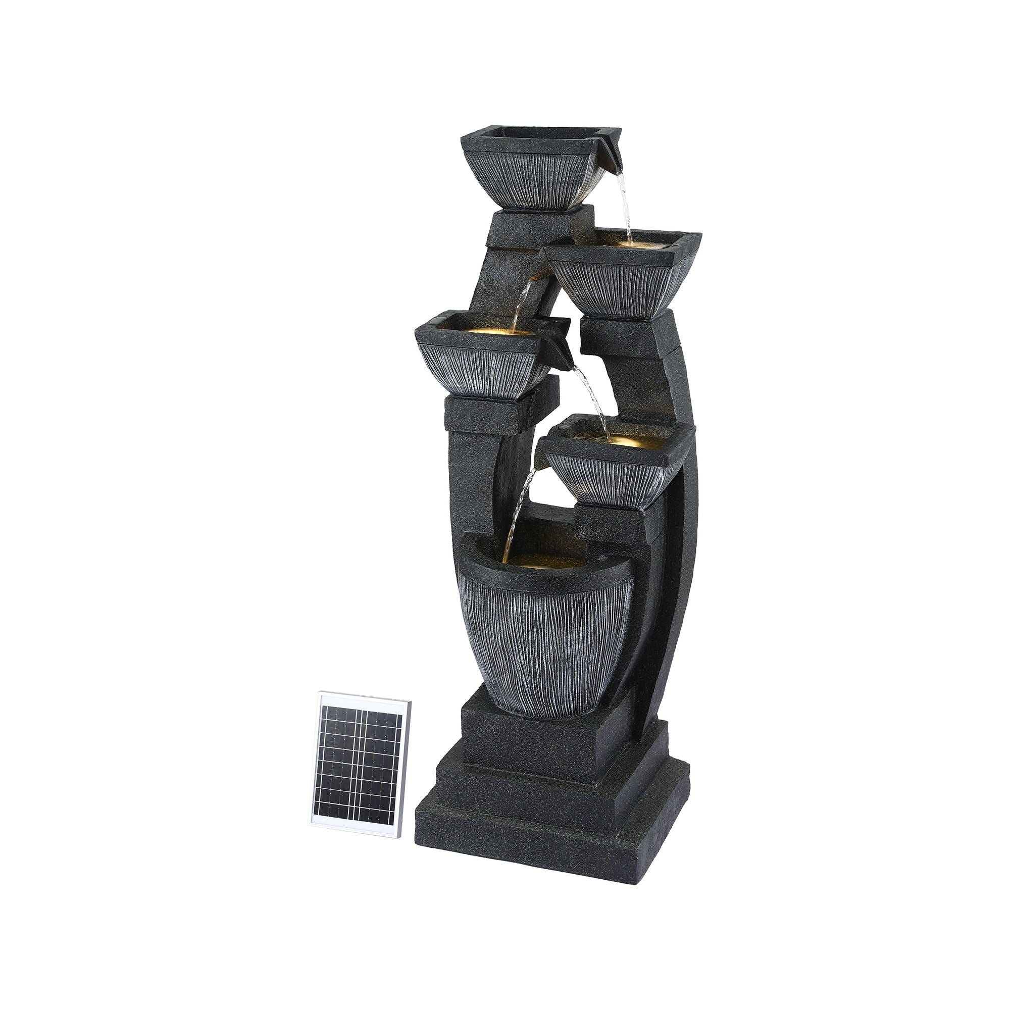 Gardeon Solar Fountain Water Feature Outdoor Fountain Indoor 5-Tier Bowl Cascading Grey