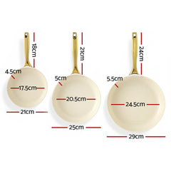 5-star Chef Frying Pan 3PCS Shades Frypan Set Ceramic Coating Multi Colour