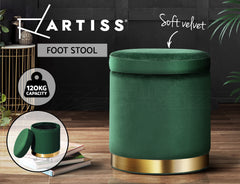 Artiss Ottoman Storage Foot Stool Round Velvet Green