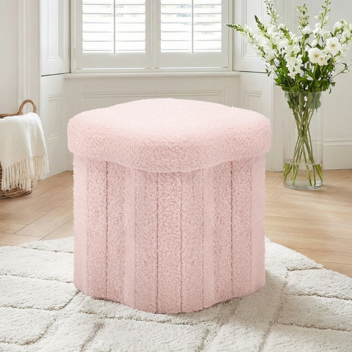 Artiss Storage Ottoman Foot Stool Foldable Pink - Free Delivery