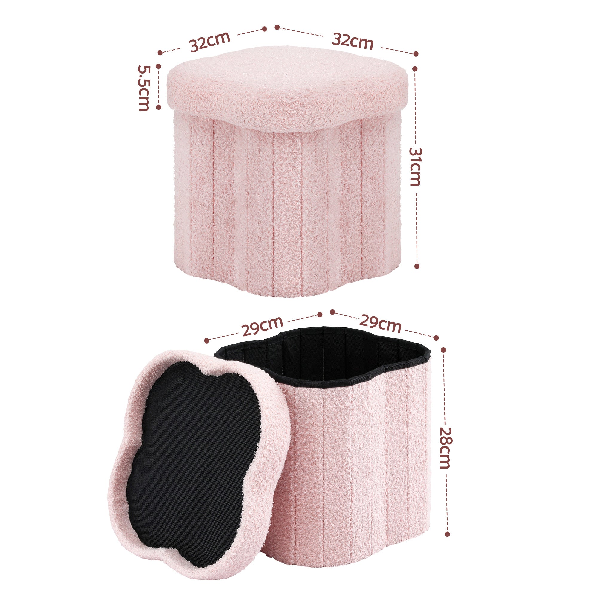 Artiss Storage Ottoman Foot Stool Foldable Pink - Free Delivery