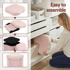 Artiss Storage Ottoman Foot Stool Foldable Pink - Free Delivery