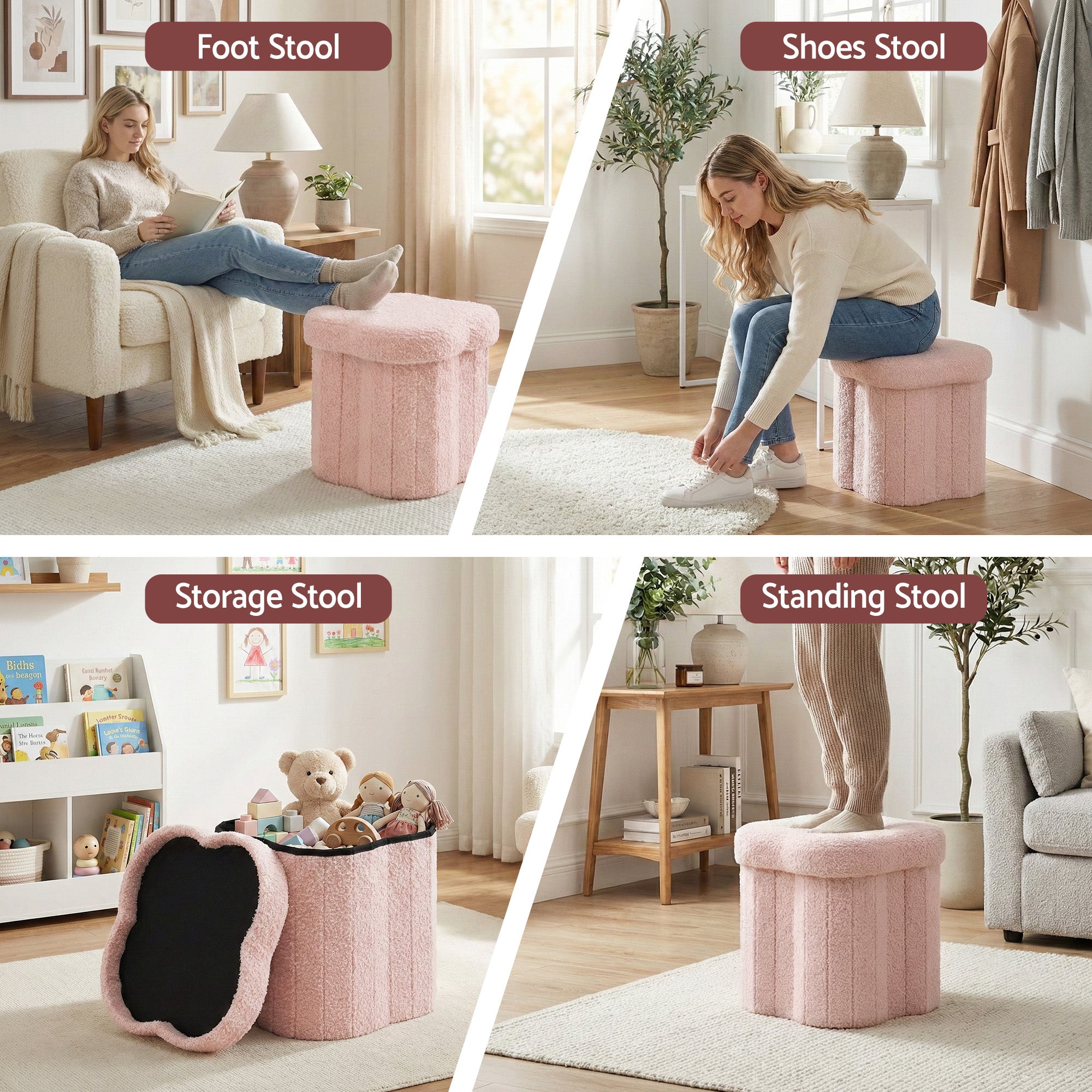 Artiss Storage Ottoman Foot Stool Foldable Pink - Free Delivery