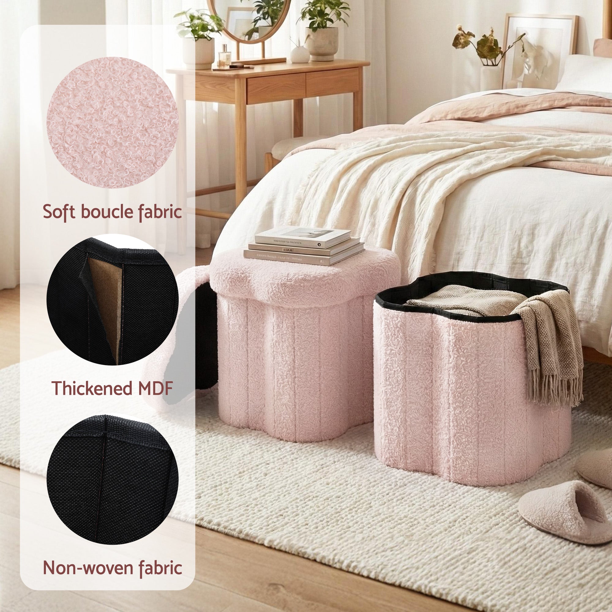 Artiss Storage Ottoman Foot Stool Foldable Pink - Free Delivery