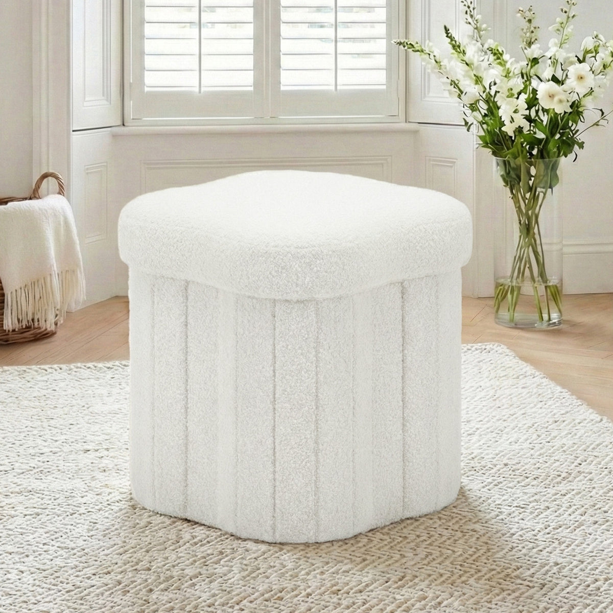 Artiss Storage Ottoman Foot Stool Foldable White - Free Delivery