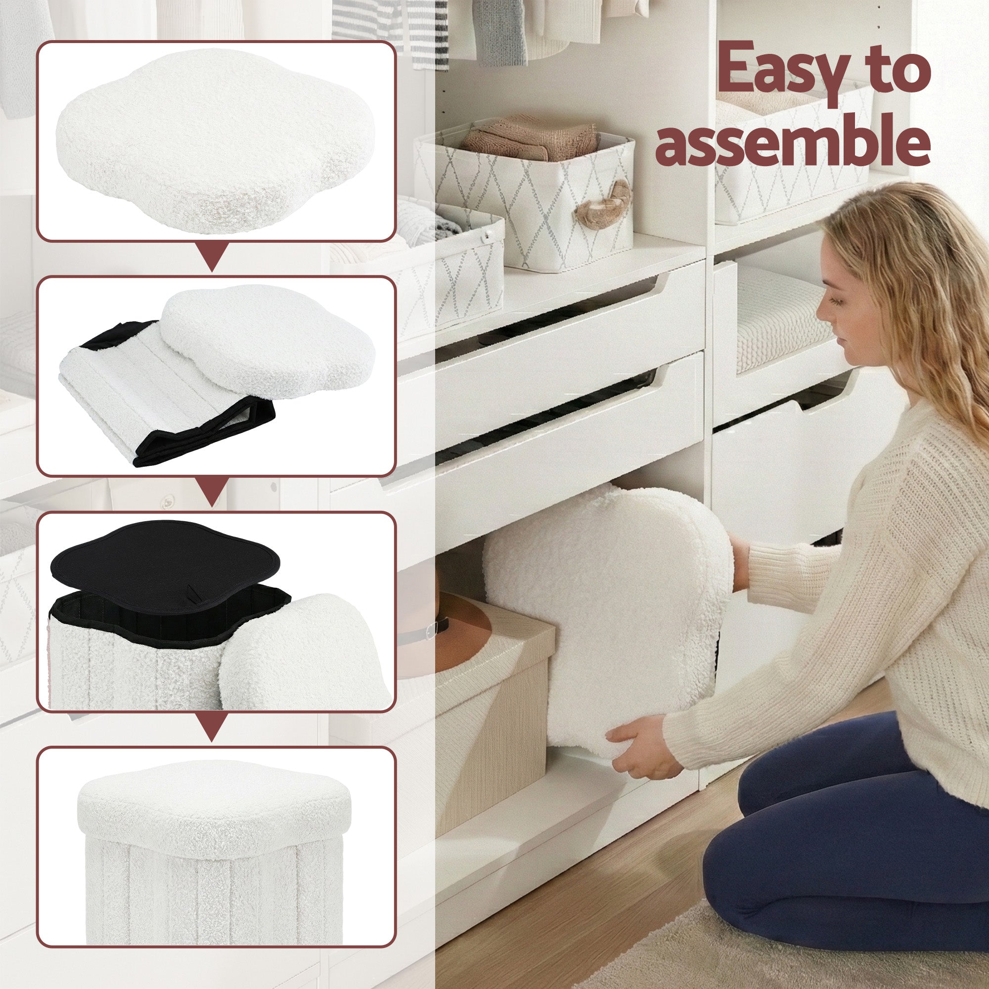 Artiss Storage Ottoman Foot Stool Foldable White - Free Delivery