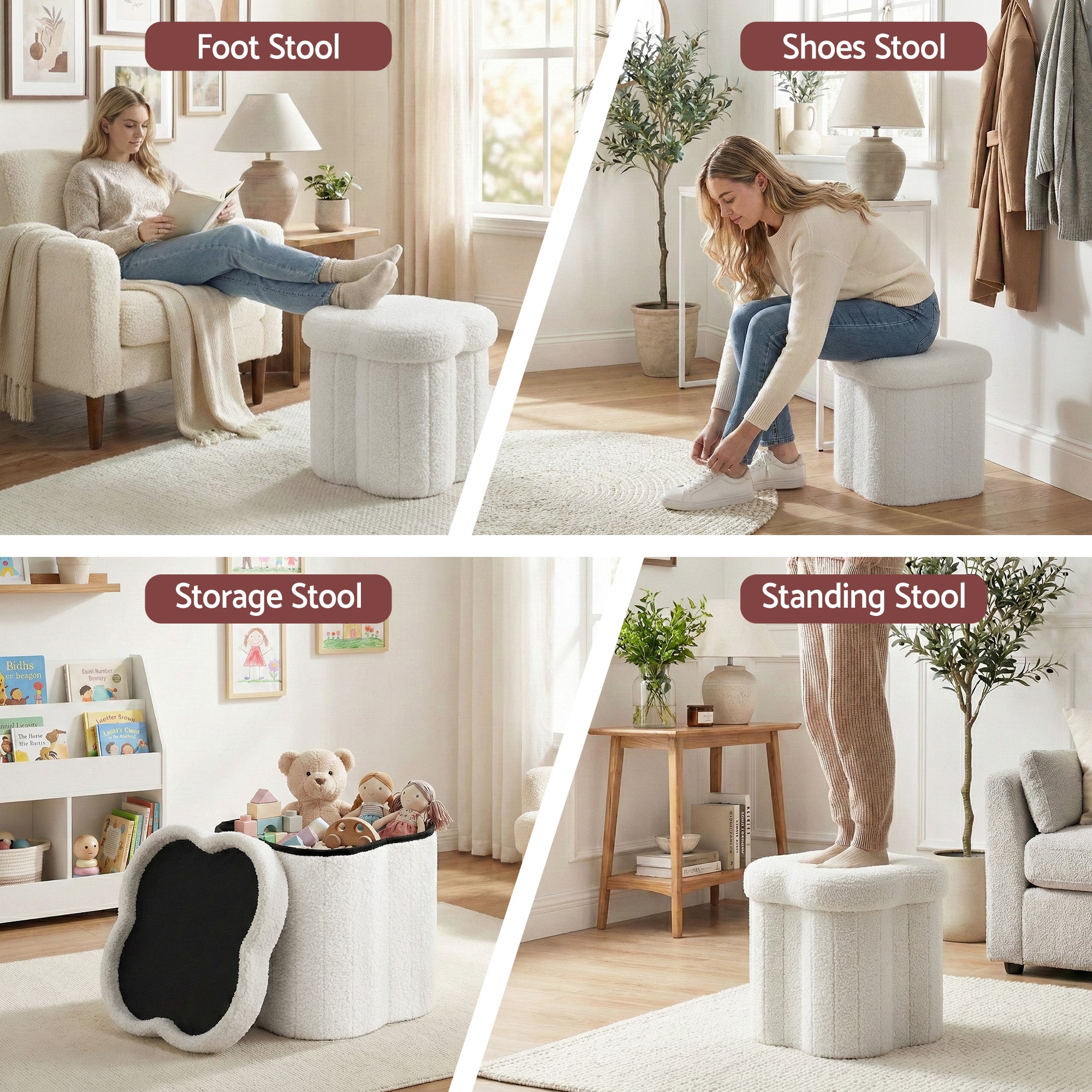 Artiss Storage Ottoman Foot Stool Foldable White - Free Delivery