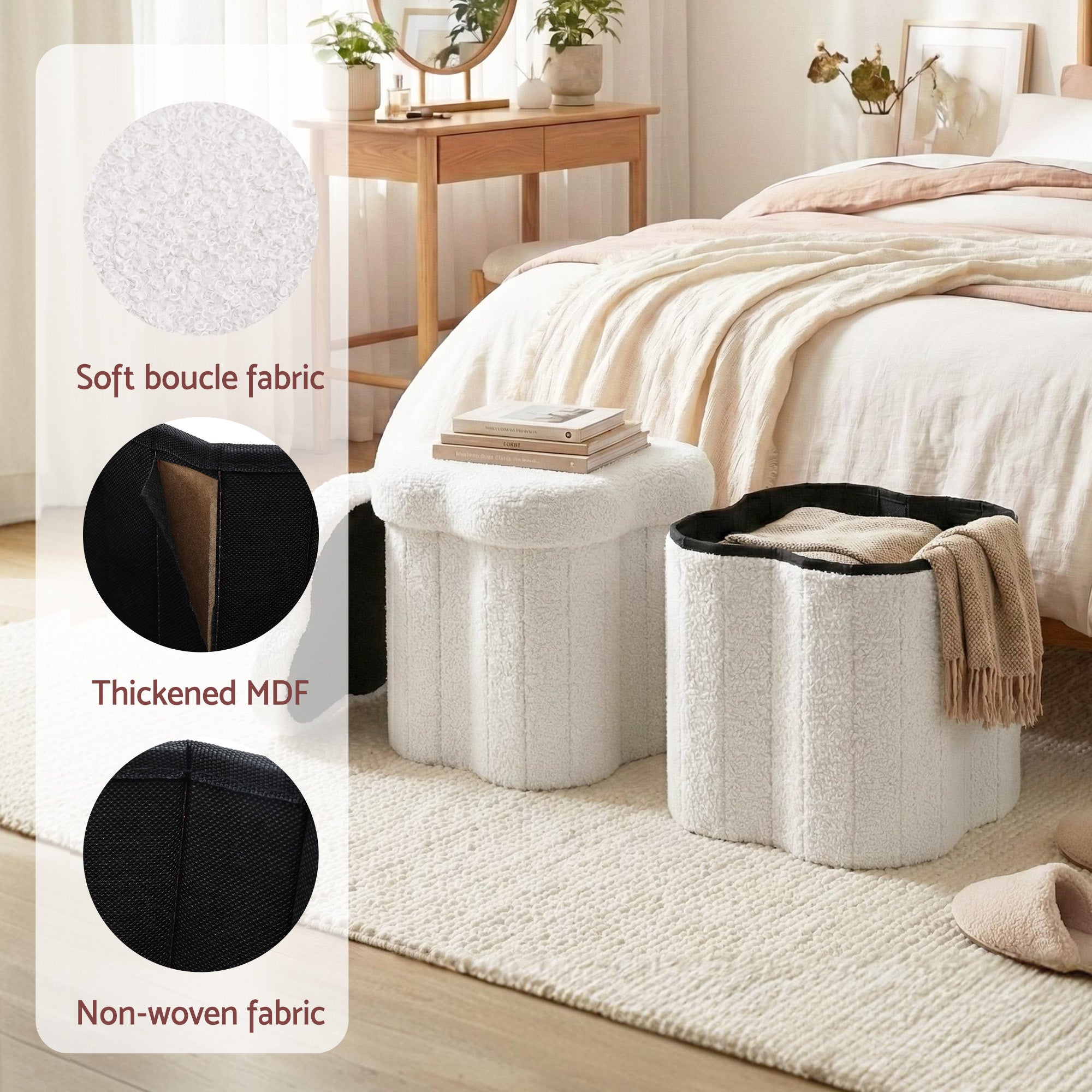 Artiss Storage Ottoman Foot Stool Foldable White - Free Delivery